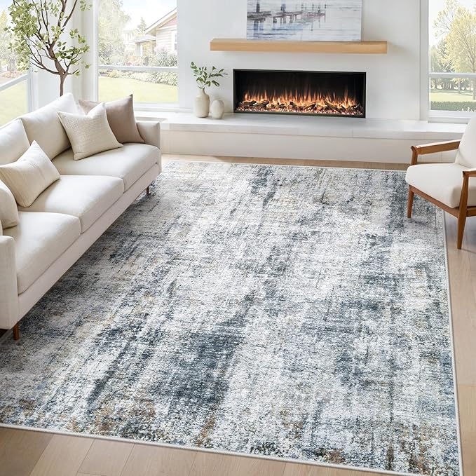 Area Rug 8x10 for Living Room: Abstract Large Rugs Neutral Modern Carpet