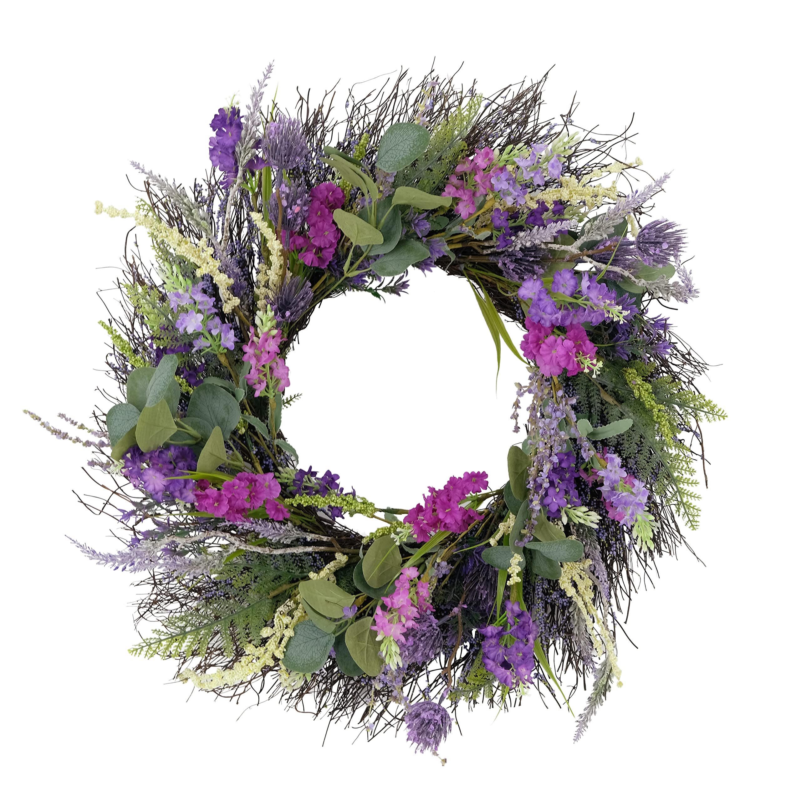 24" Artificial Eucalyptus Floral Spring Door Wreath, Green/Purple, Multicolor