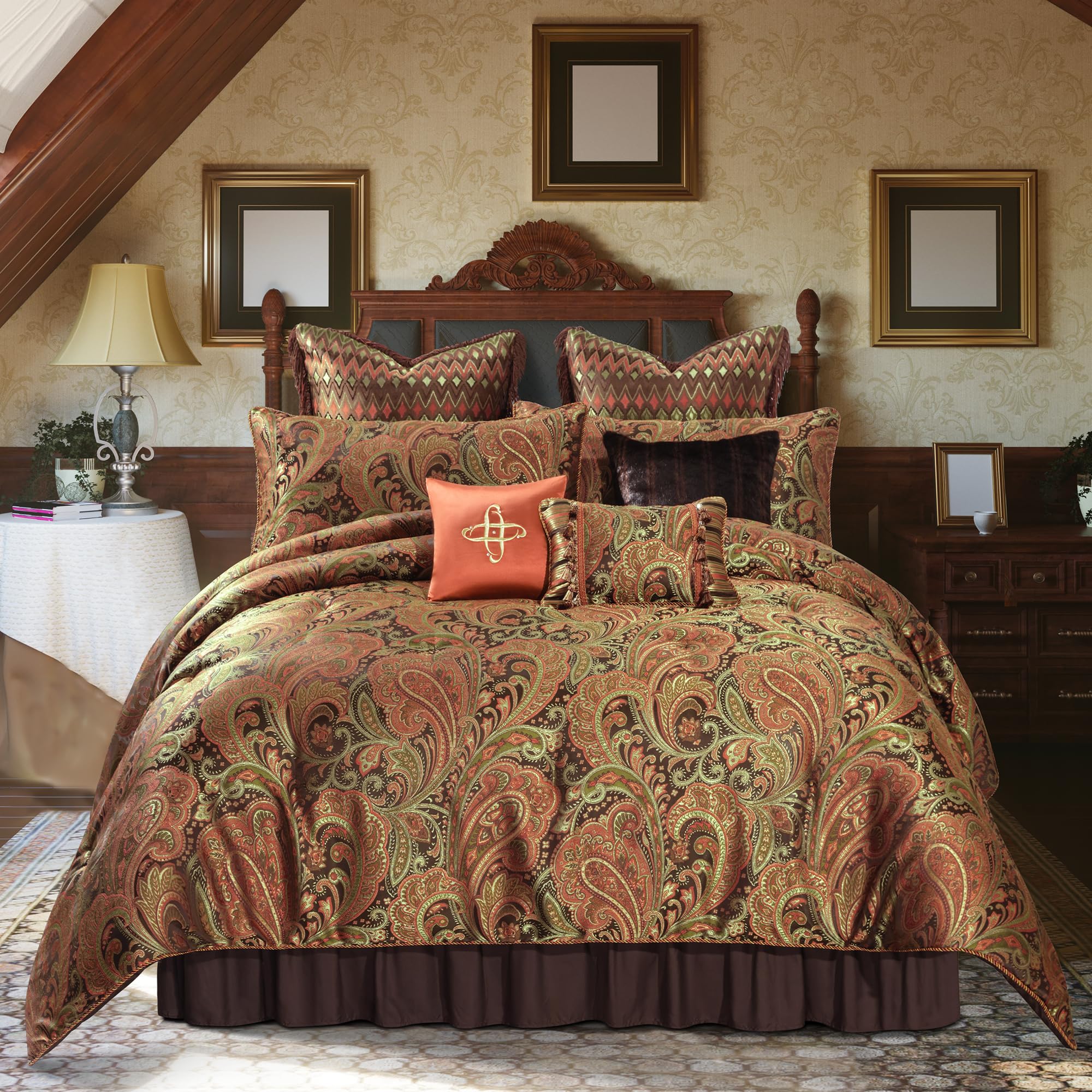9-Piece Jacquard Comforter Sets King, Classic Paisley Design Bed in a Bag