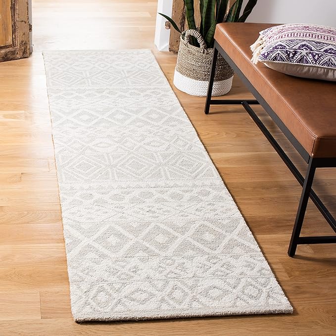 Blossom Collection 4' x 6' Silver / Ivory BLM113G Handmade Premium Wool Area Rug