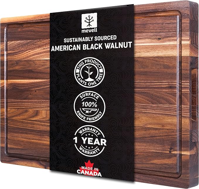 Walnut Wood Cutting Board for Kitchen, Reversible Wooden Chopping Board