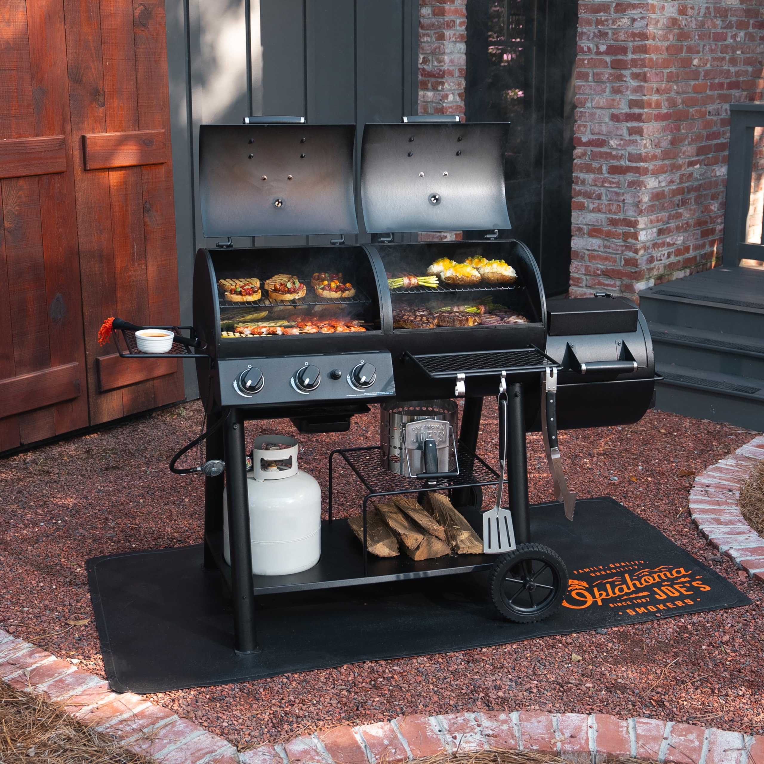 Canyon™ Deluxe Charcoal and Propane Gas Combination Smoker and Grill, Black Steel