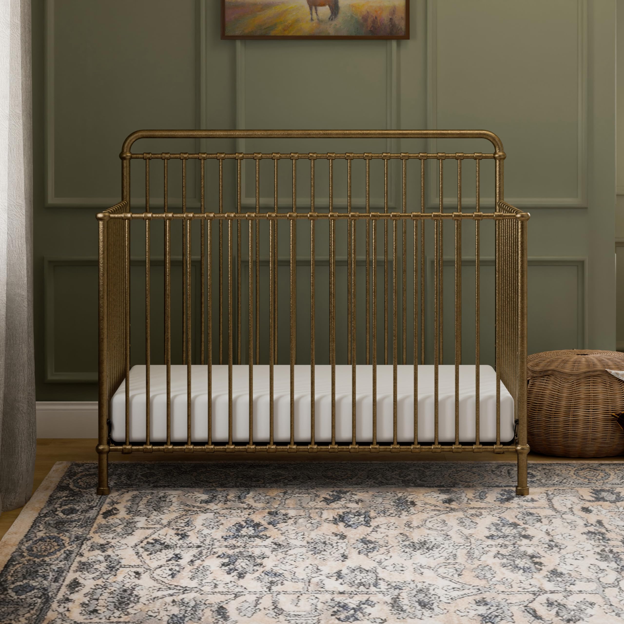 Winston 4-in-1 Convertible Metal Crib in Vintage Gold, Greenguard Gold Certified