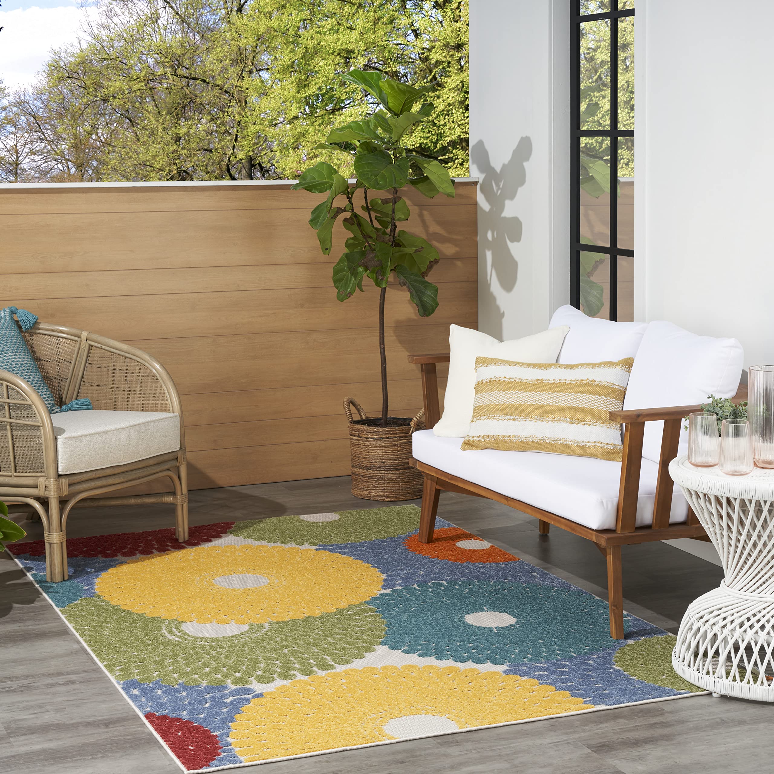 Aloha Indoor/Outdoor Multicolor 6' x 9' Area -Rug, Easy -Cleaning, Non Shedding