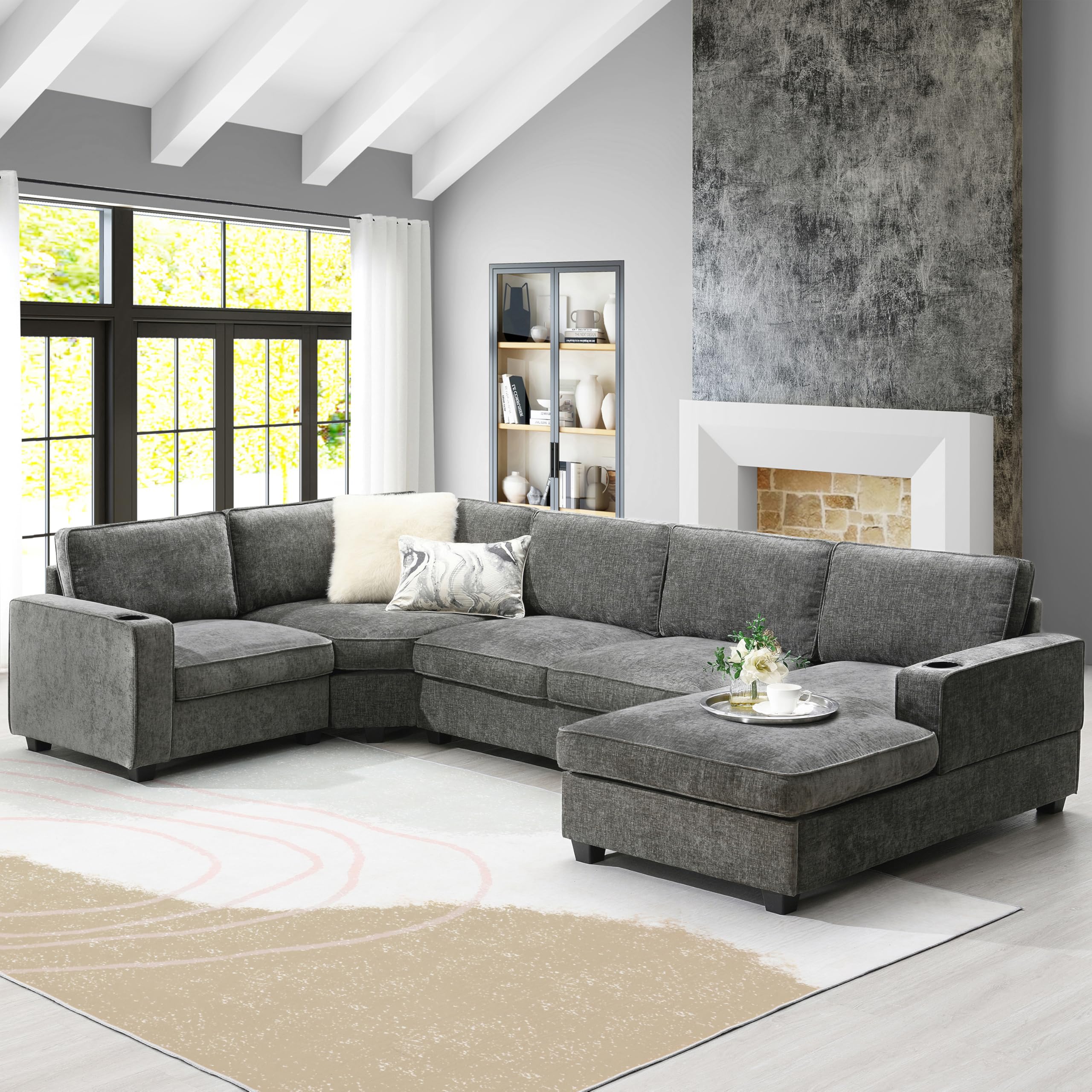 Modern U-Shaped Cloud Couch Set with Oversized Chaise Lounge