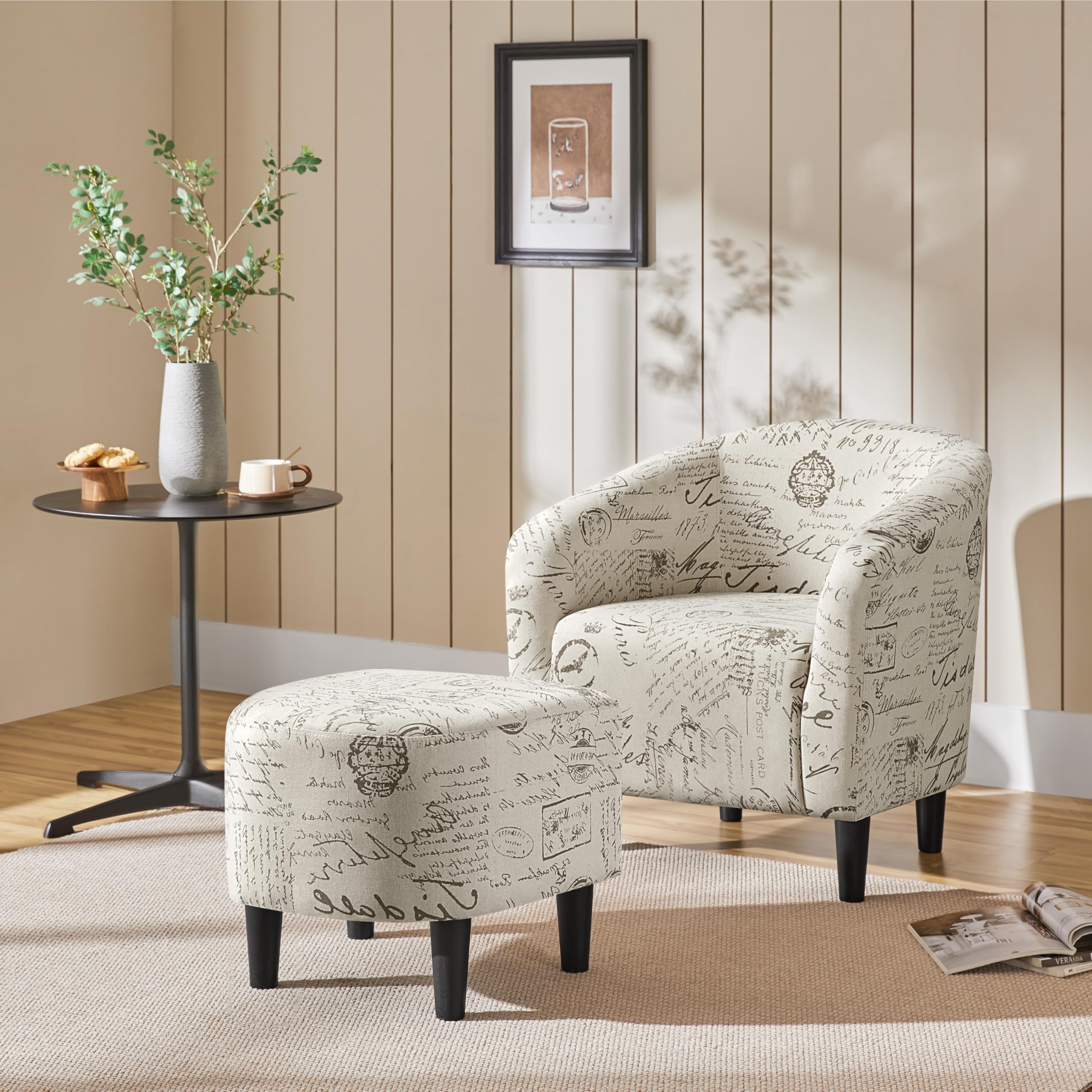 Modren Club Chair with Ottoman, Fabric Accent Armchair with Footstool