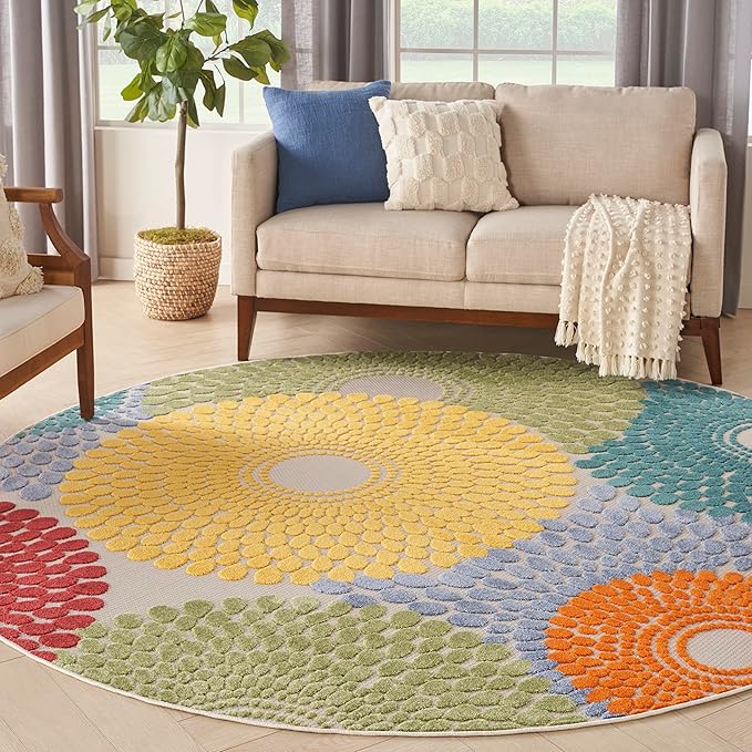 Aloha Indoor/Outdoor Multicolor 6' x 9' Area -Rug, Easy -Cleaning, Non Shedding