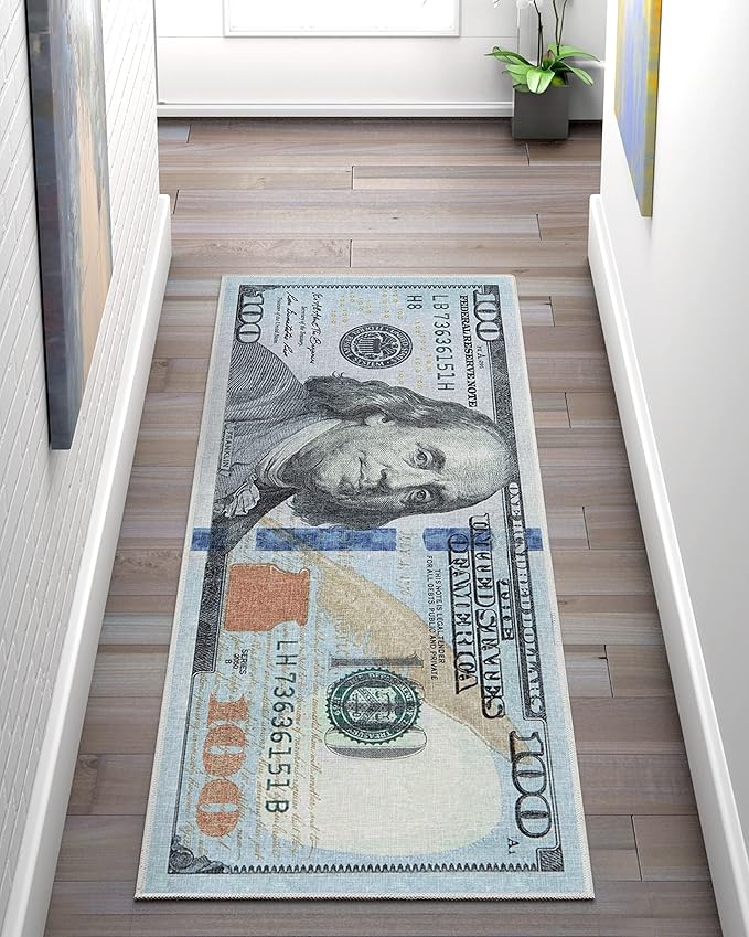 Money Collection New Hundred Dollar Bill 2' x 5' Runner Rug Area Rug