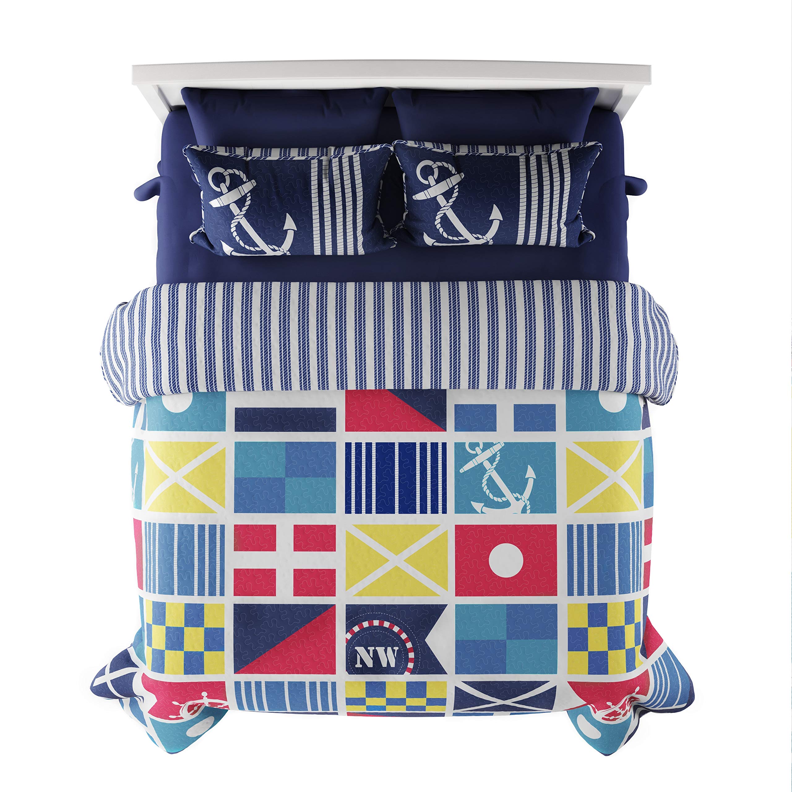 Quilt Bedspread Set with Exclusive Mariner Design- 2 Piece Twin XL Set with Pillow Sham