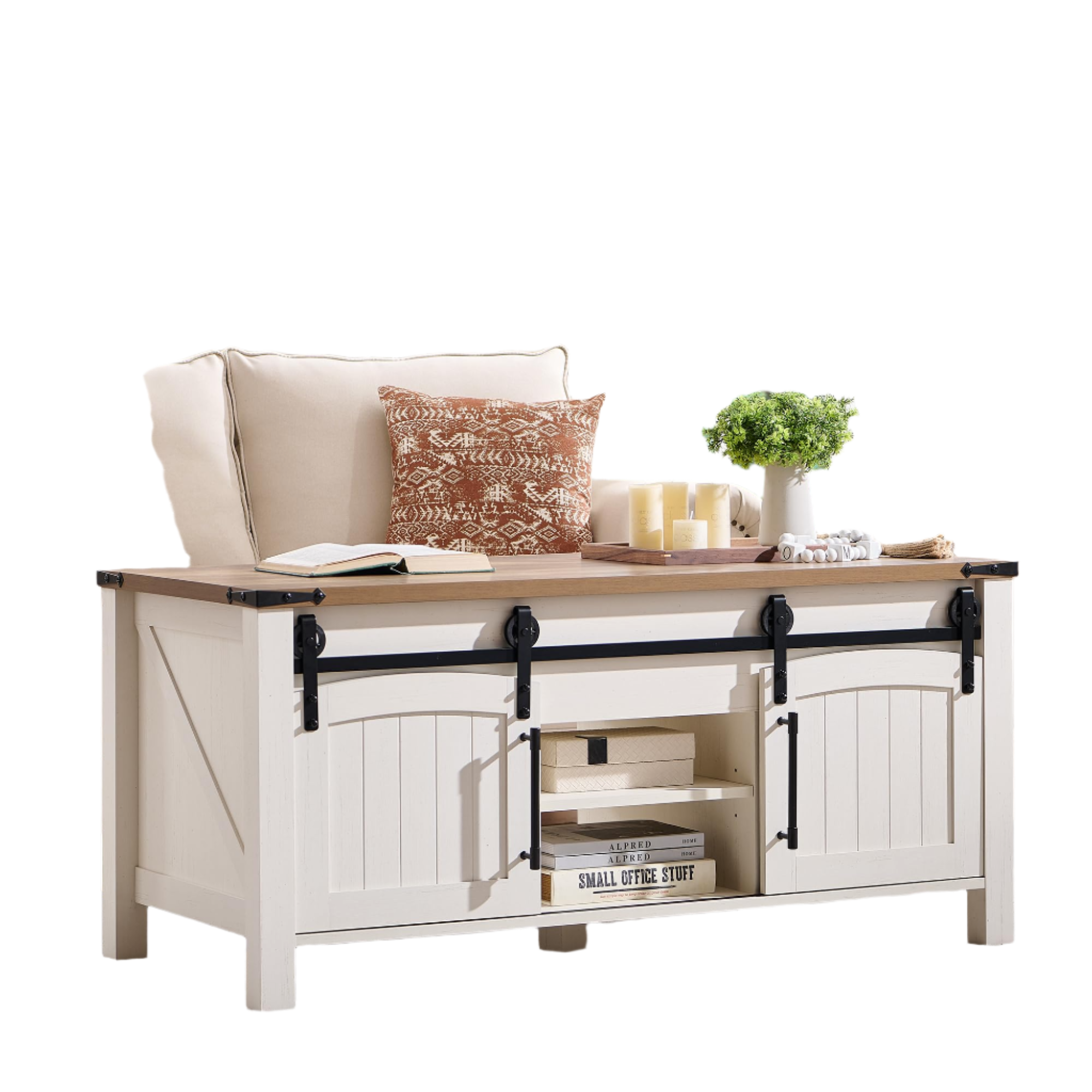 Farmhouse Lift Top Coffee Table with Sliding Door, 48" Large Rustic Center Table