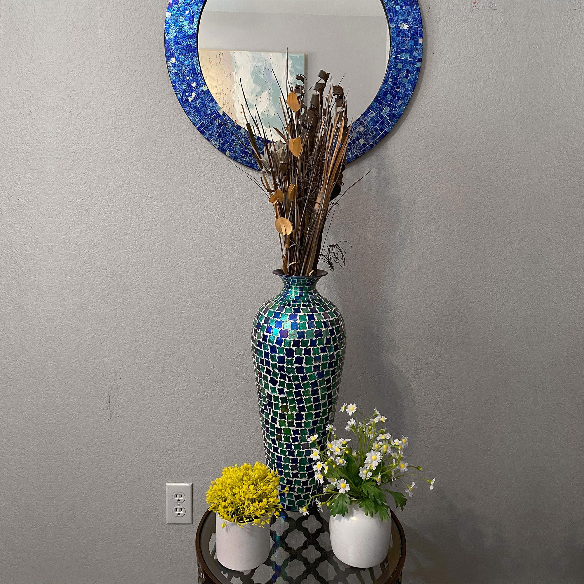 20 Inch Floor Vase, Decorative Tall Vase for Home Decor Geometric Pattern Metal Vase