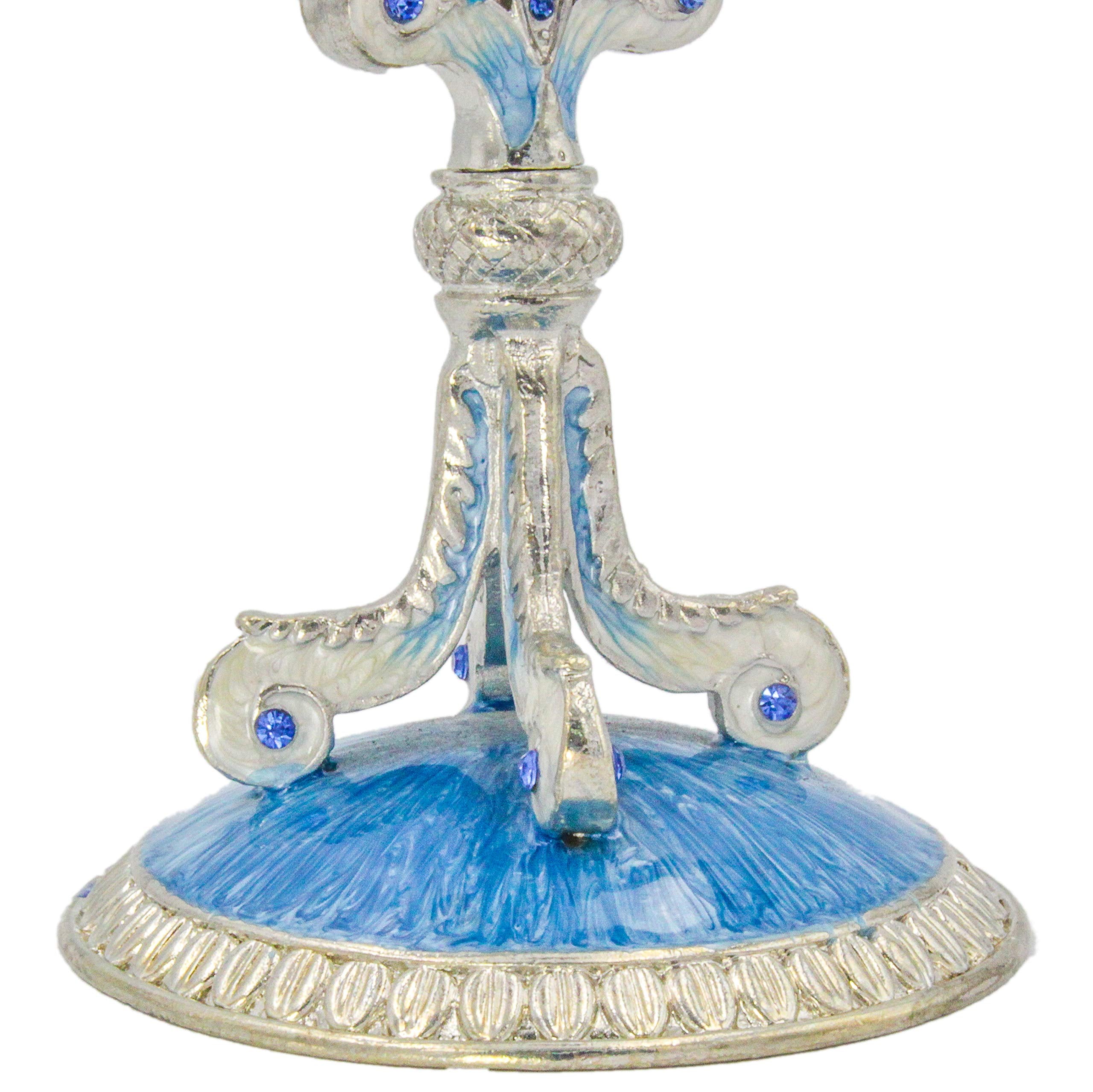 Enameled Metal Menorah with Jeweled Accents (Hand-Painted Enamel Menorah Blue/White/Silver)