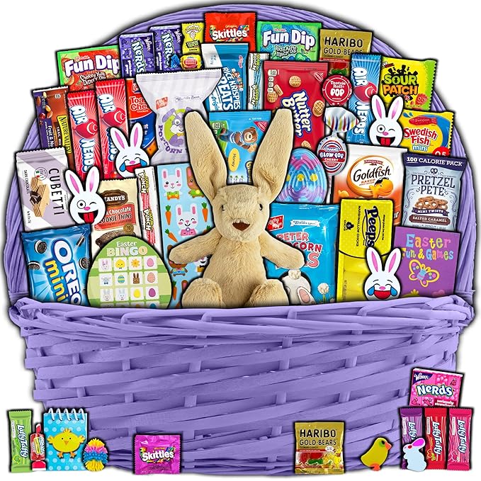 Brown Easter Basket for Kids and Adults (45ct) Already Filled Easter Gift Basket