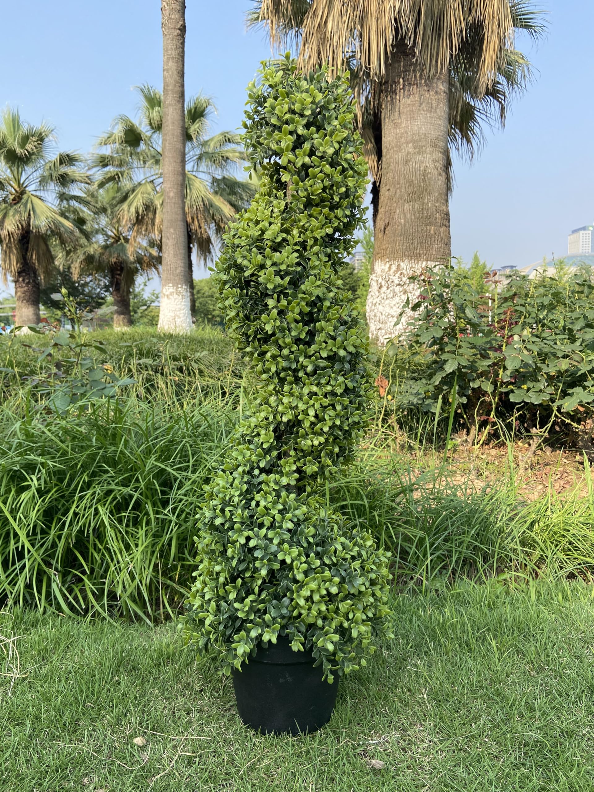 3FT Artificial Boxwood Topiary Tree Spiral Plants 2 Pack UV Resistant Bushes Faux