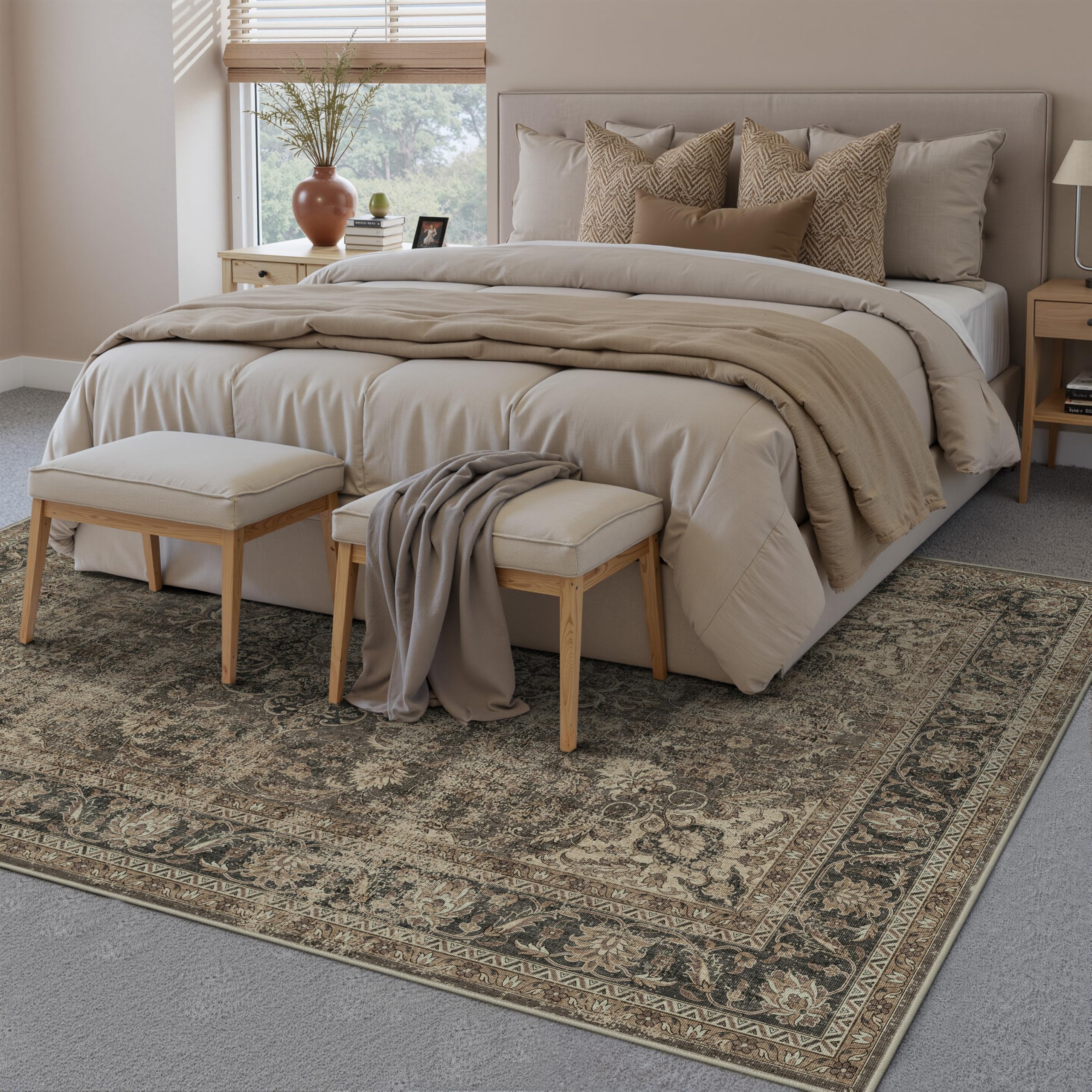 8x10 Washable Brown Vintage Area Rug for Living Room Bedroom Large Traditional