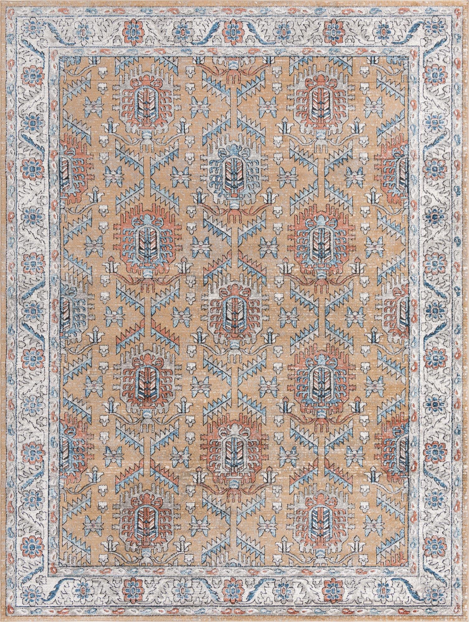 Nyla Collection Area Rug - Princess (10' x 14' 1" Rectangle, Mustard Yellow/ Blue)