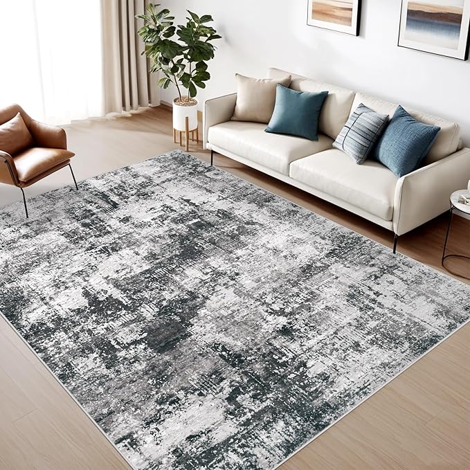 Area Rug 8x10 for Living Room: Abstract Large Rugs Neutral Modern Carpet