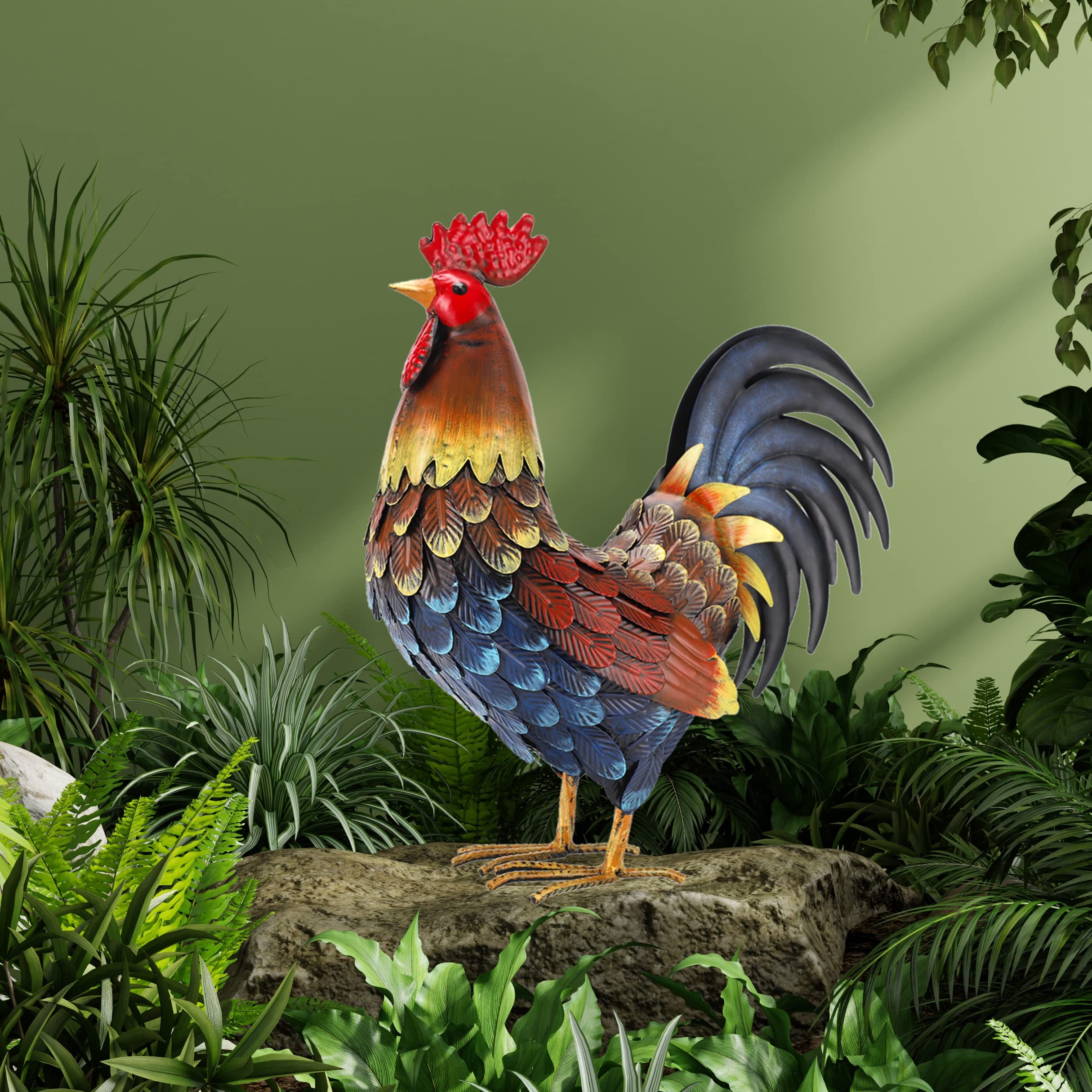 Rooster Decor Garden Statue Metal Chicken Yard Art Sculpture Outdoor Figurines