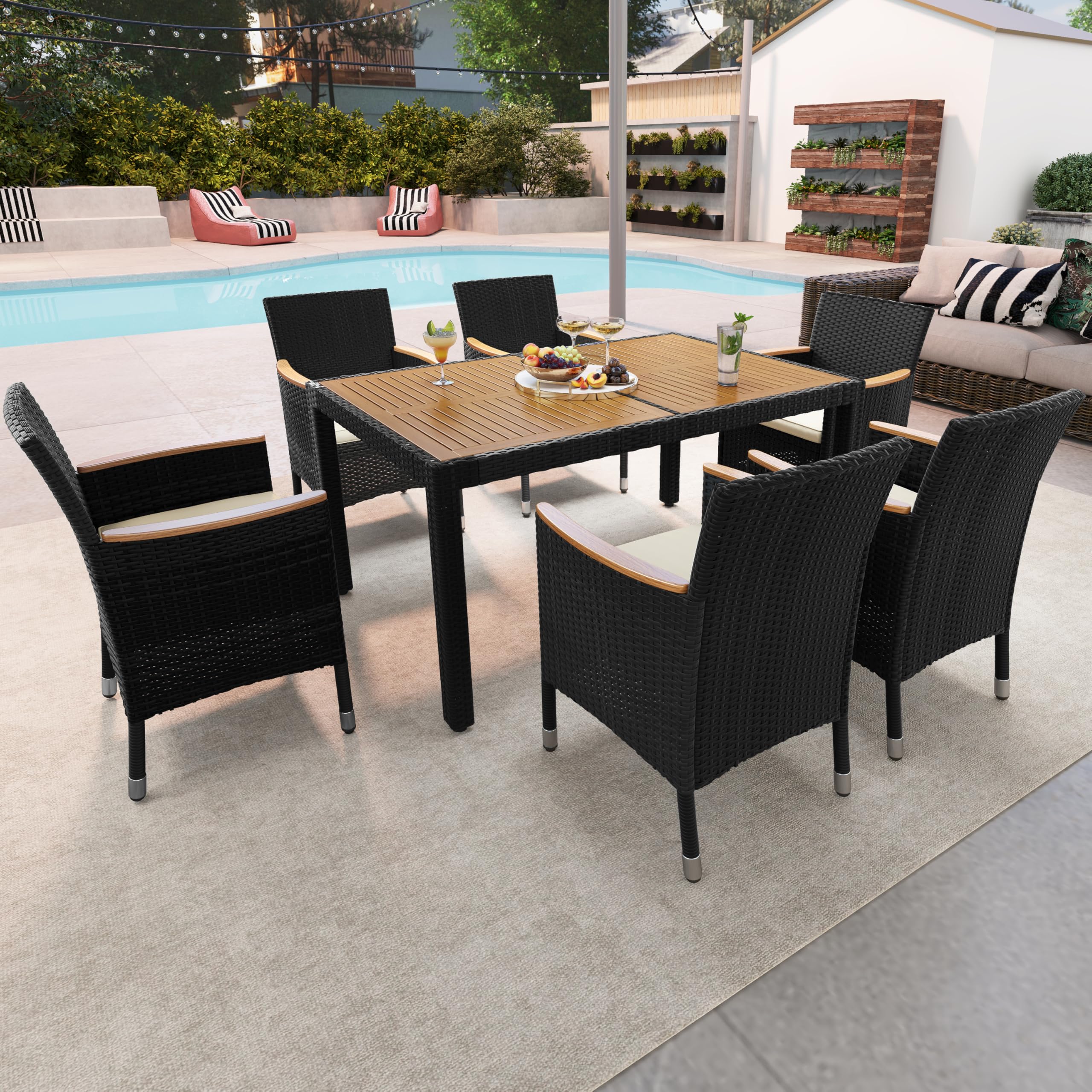 Outdoor Dining Sets, Outdoor Dining Acacia Wood Table Top Rattan Conversation Set