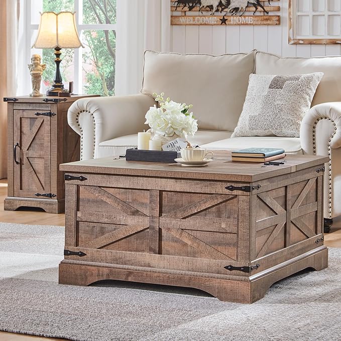 Farmhouse Lift Top Coffee Table with Storage, 36" Wood Square Center Table
