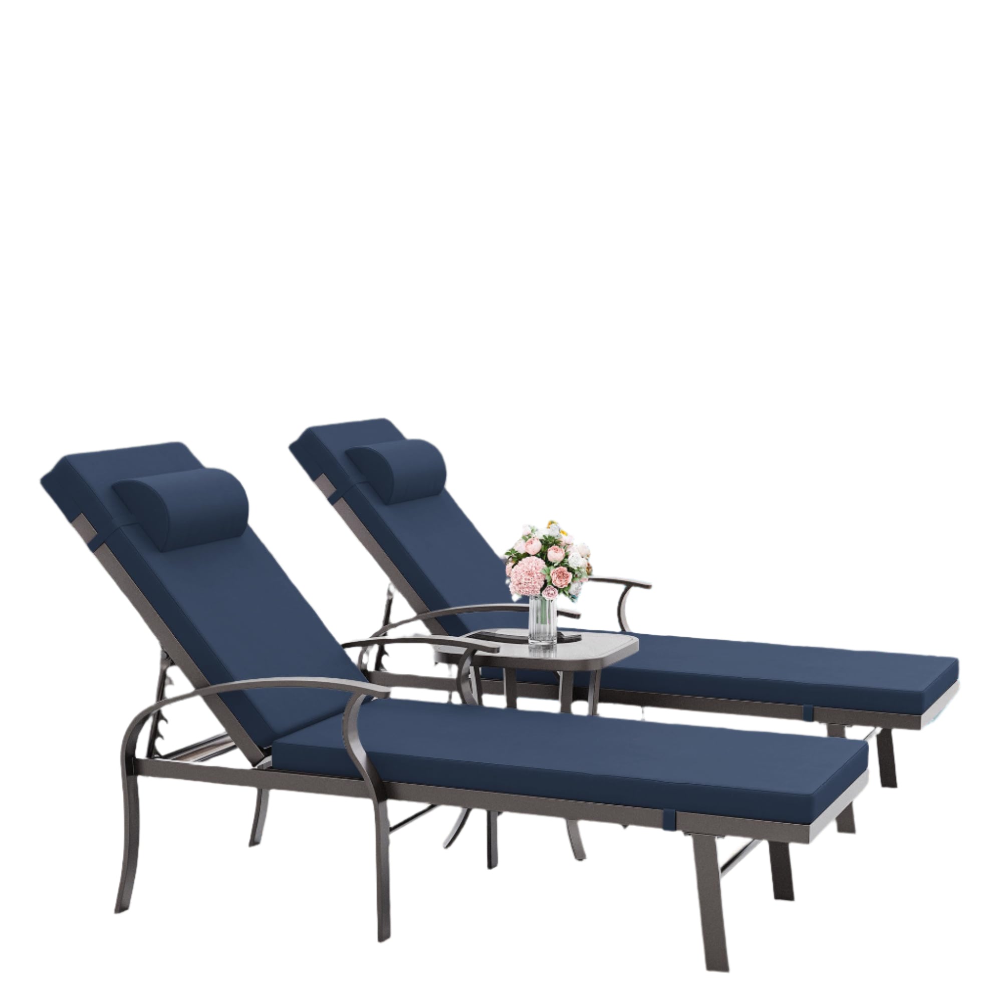 3 Pieces Patio Chaise Lounger,Aluminum Outdoor Loungers with Adjustable Backrest