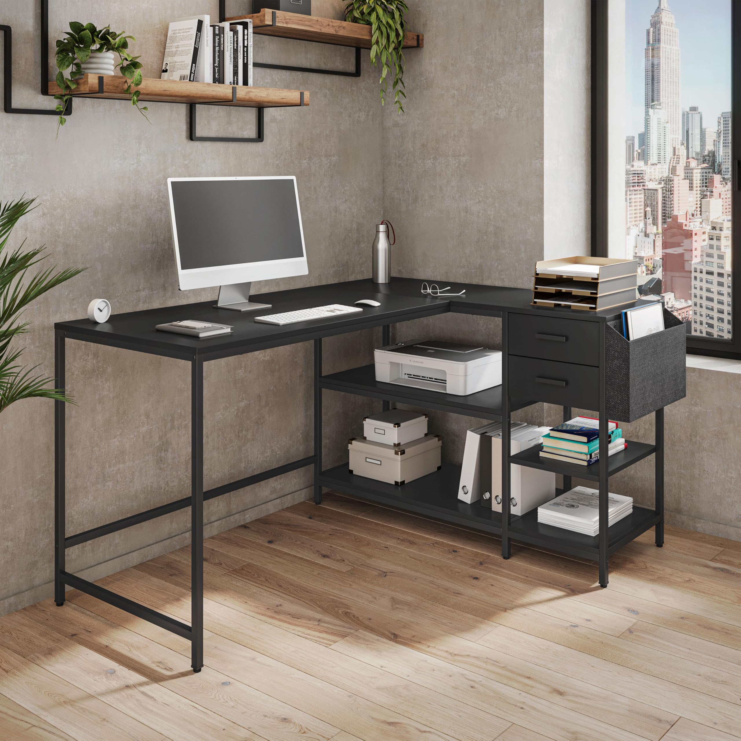 Modern L-Shaped Desk with Storage, Corner Computer Desk