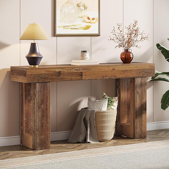 63-Inch Long Console Table, Wooden Rectangular Sofa Table  Living Room