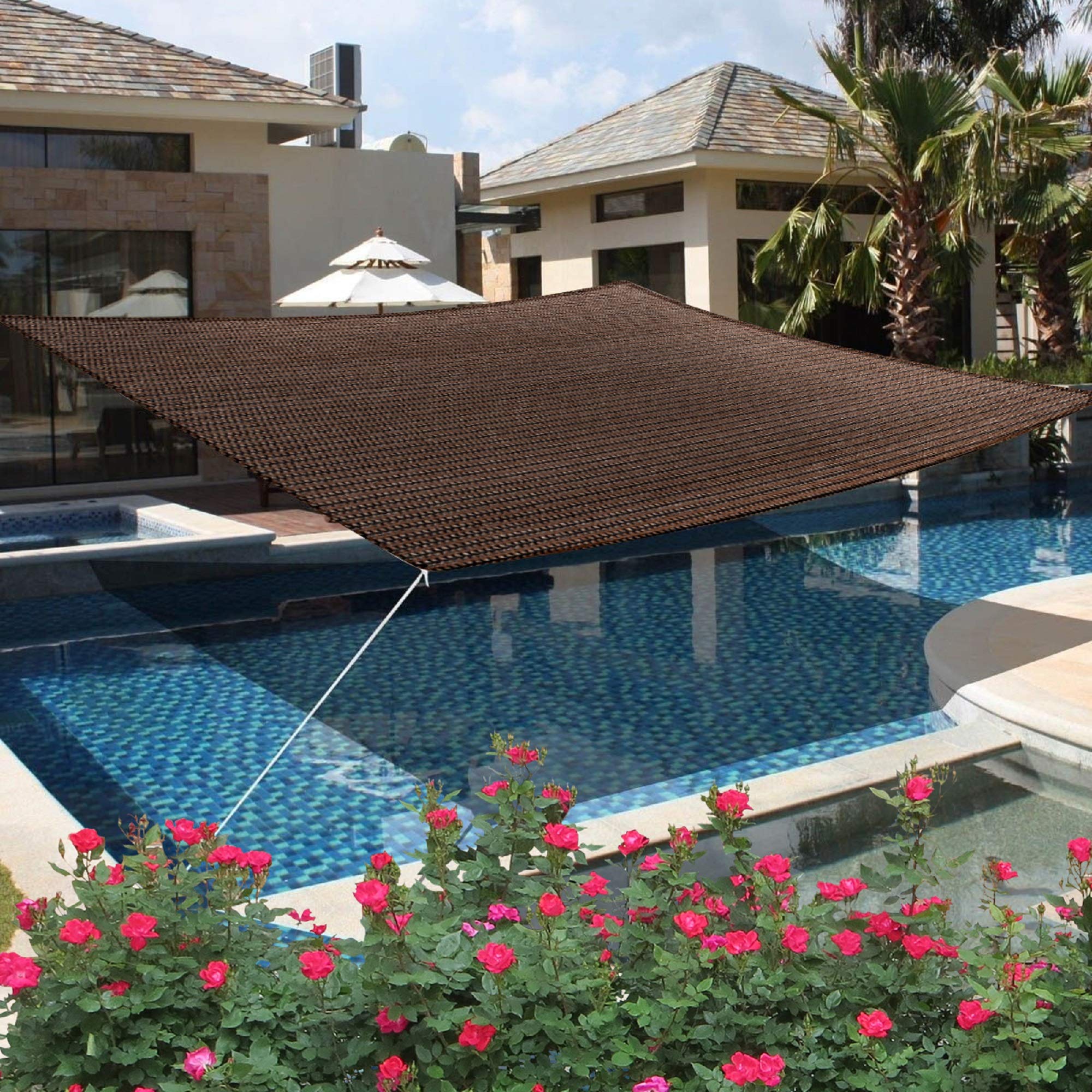 16' x 20' Brown Rectangle Sun Shade Sail Canopy, 95% UV Blockage Awning Shelter