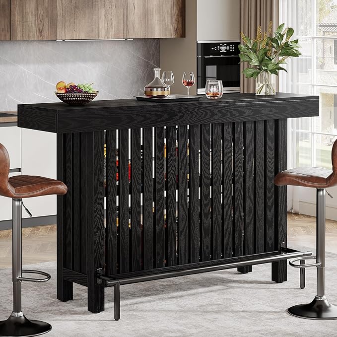 63-Inch Large Home Bar Unit, 2-Tier Mini Bar Table Height Pub Table with Footrest
