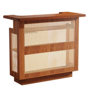 Rattan Home Bar Unit, Farmhouse 4-Tier Bar Table with 4 Stemware Racks