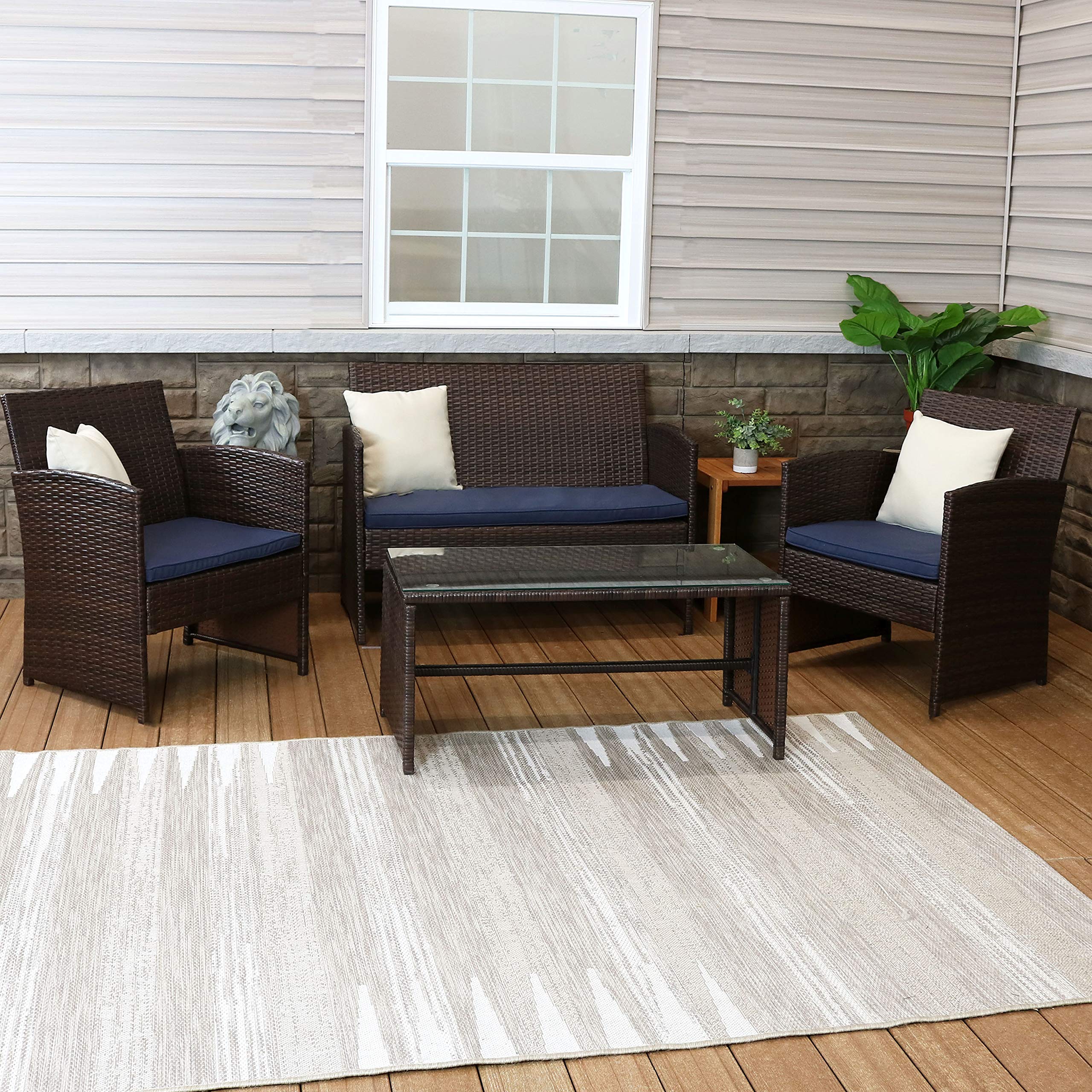 Outdoor Seating, 4-Piece Brown Patio Conversation Furniture Set - 1 Loveseat