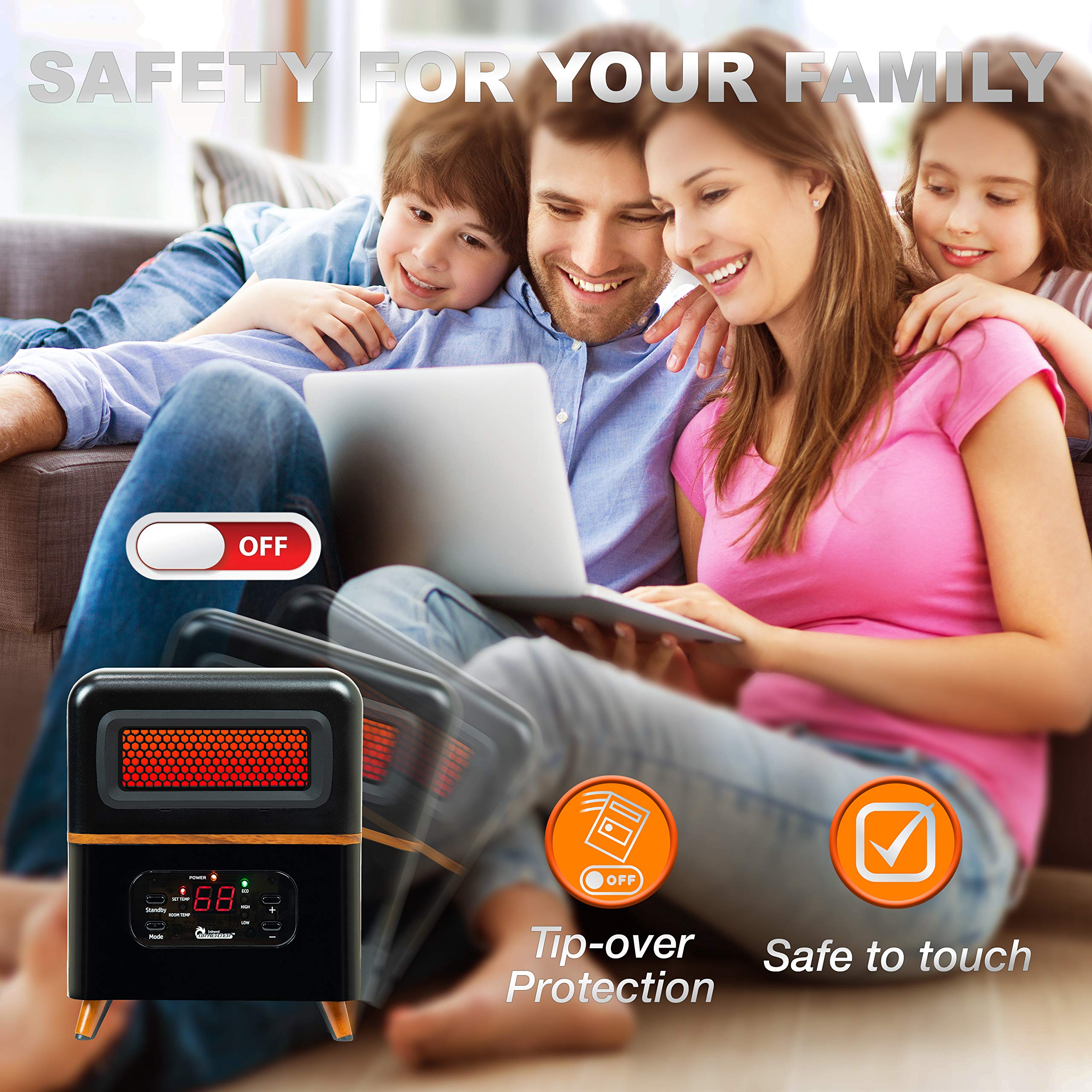 DR. INFRARED HEATER DR-978 New Upgraded Dual Heating Hybrid Portable Infrared Space Heater, 1500W with Remote