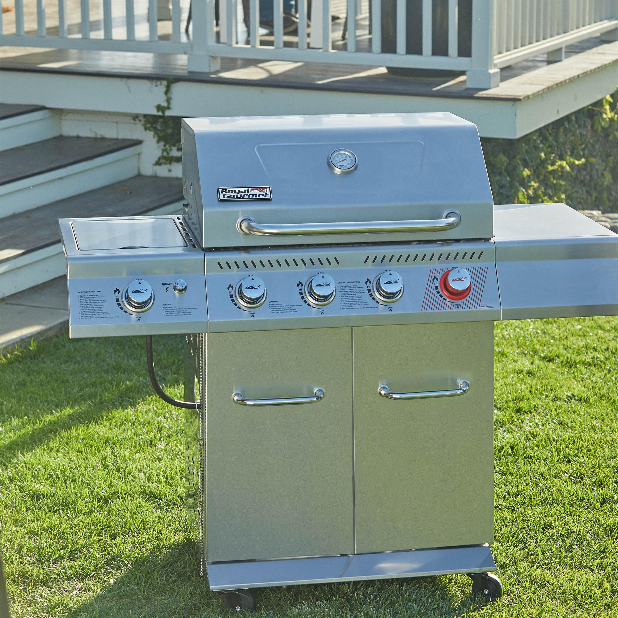 GA4402S 4 Burner Propane Gas Grill with Side Burner & Warming Rack,