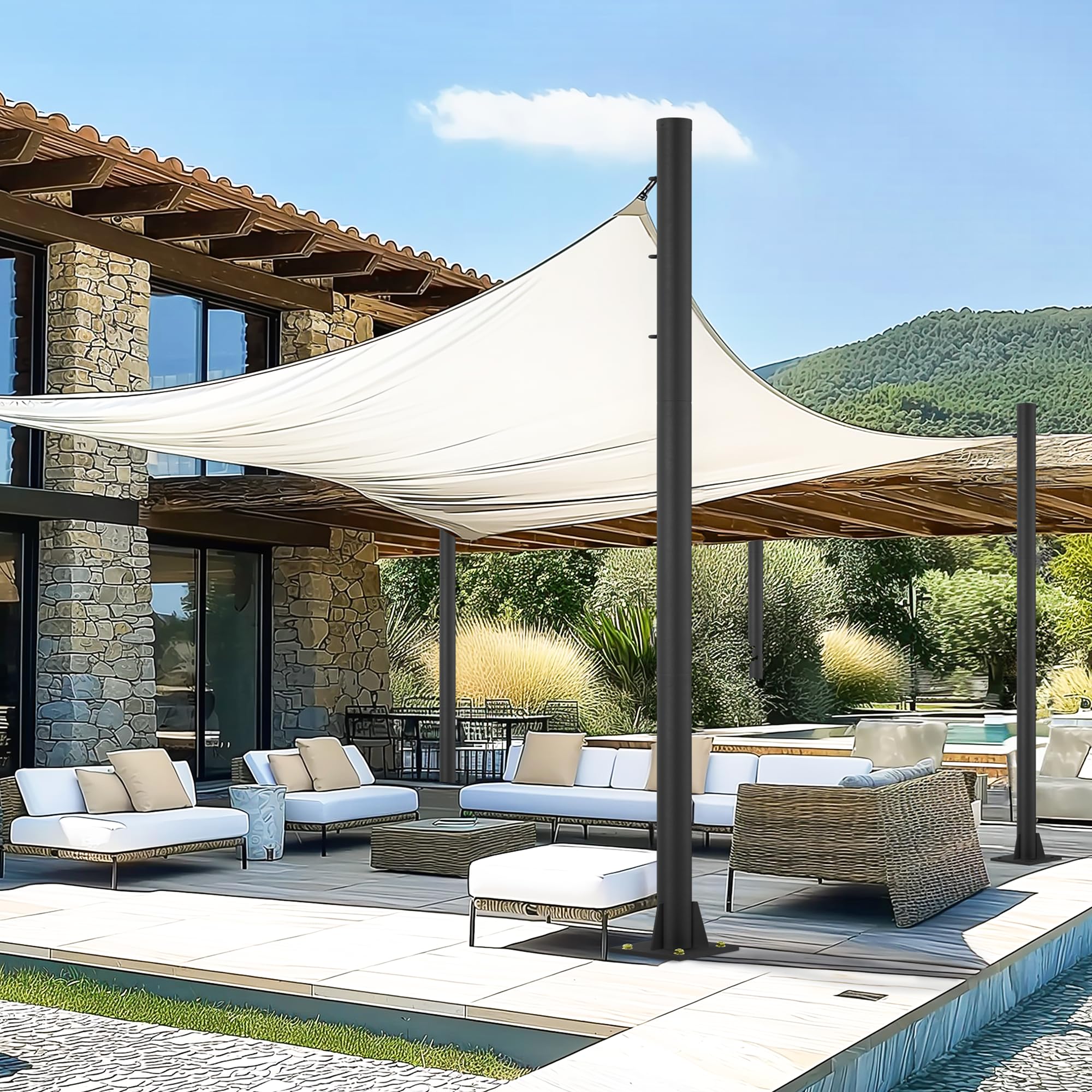 10 Feet Outdoor Sun Shade Poles, 3" Diameter Steel Heavy Duty Shade Sail Poles