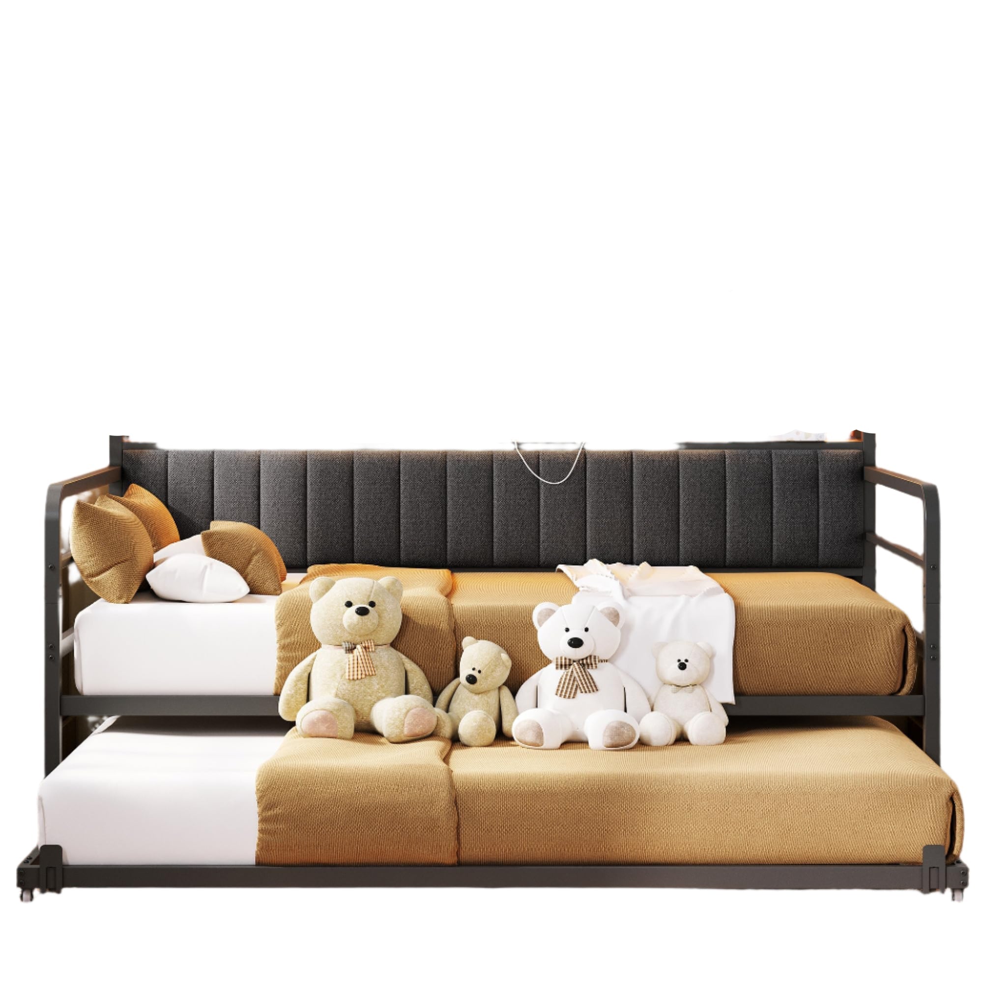 Daybed with Trundle, LED Lights and Charging Station, Twin Size Daybed