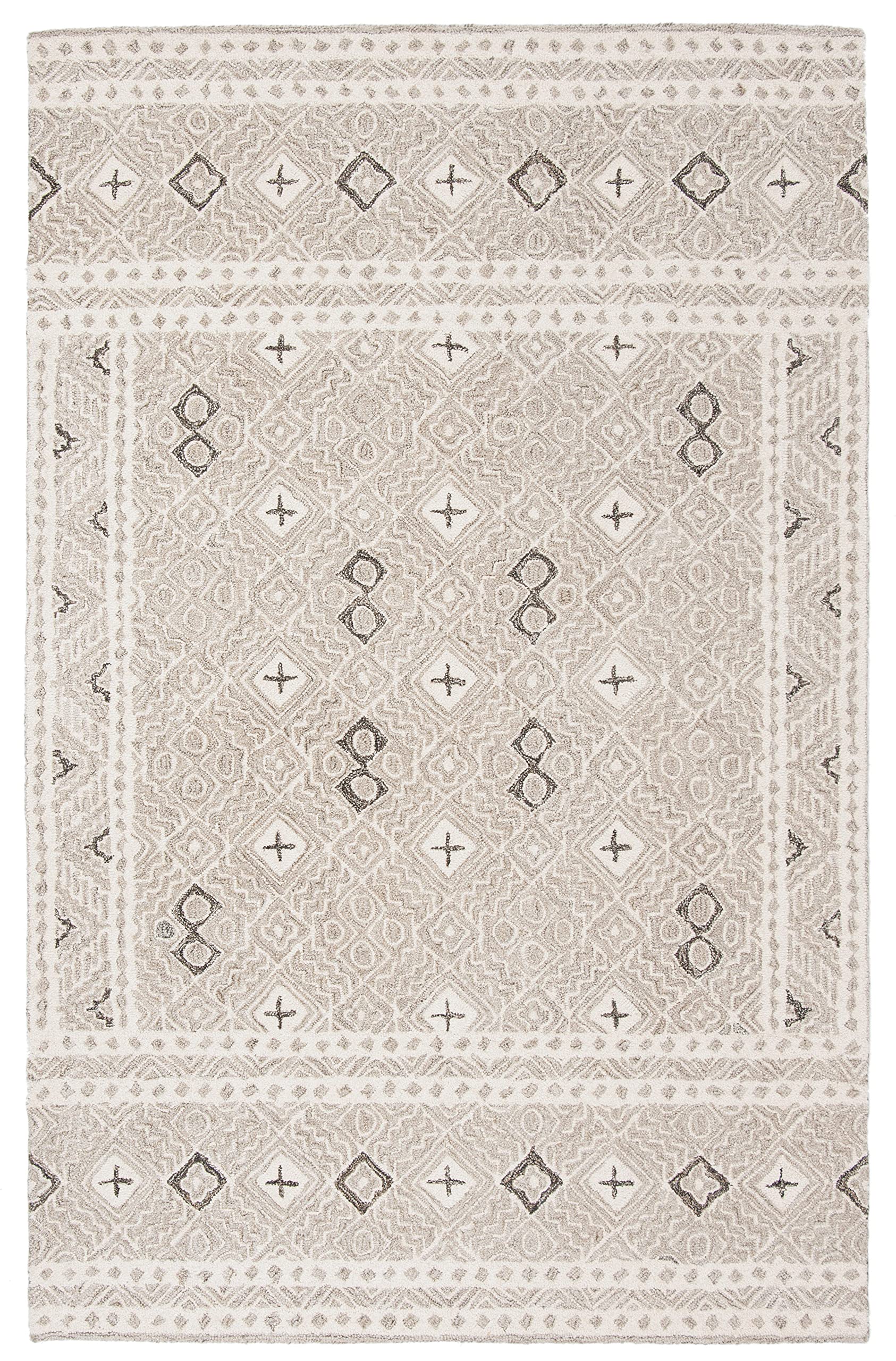 Micro-Loop Collection Area Rug - 5' x 8', Grey & Ivory, Handmade Wool