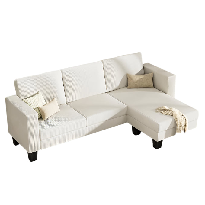 L-Shaped Convertible Sectional Sofa 3 Seater with Corduroy Fabric