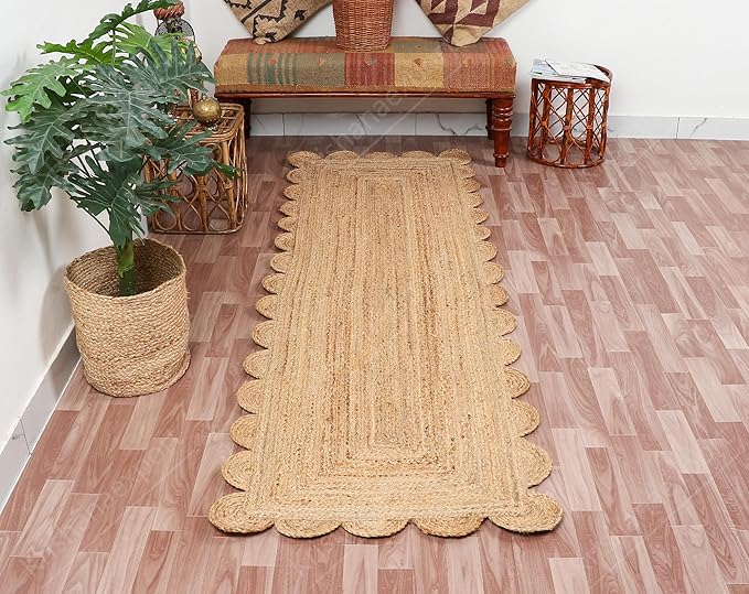 Natural Scalloped Jute Rug - 2x3, 2x4, 2x5, 2x6 Ft Area Rugs