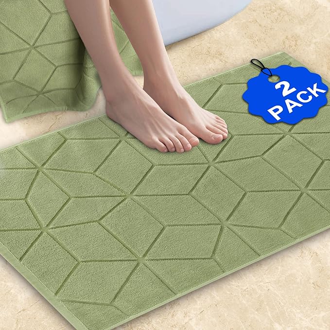 Hotel Cotton Bath Mats Set [Not Bathroom Rug] - 2 PACK | 19"x30" | Thick 1100GSM
