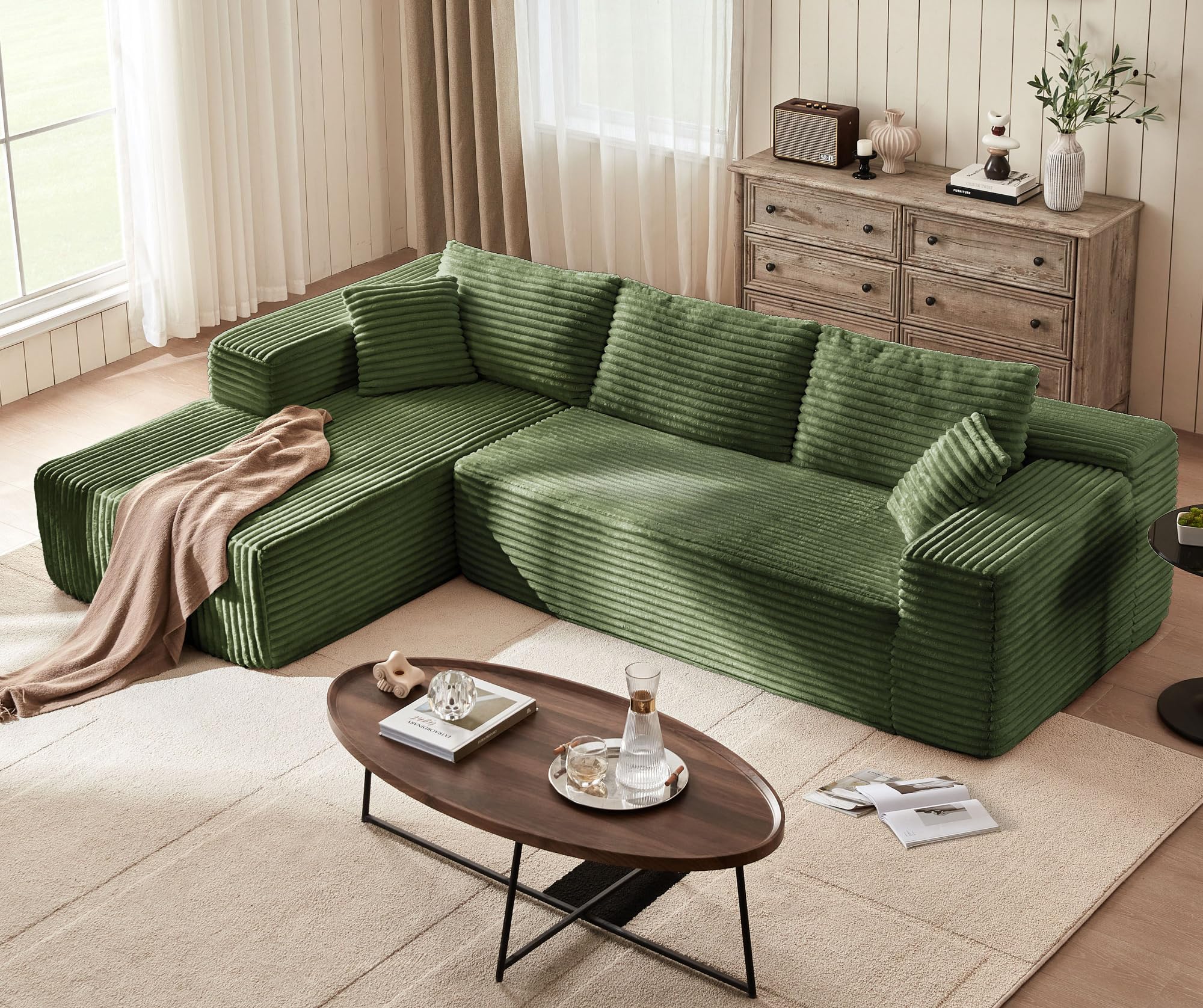 Modular Sectional Sofa: 106'' Corduroy Cloud Couch L Shaped Sofas