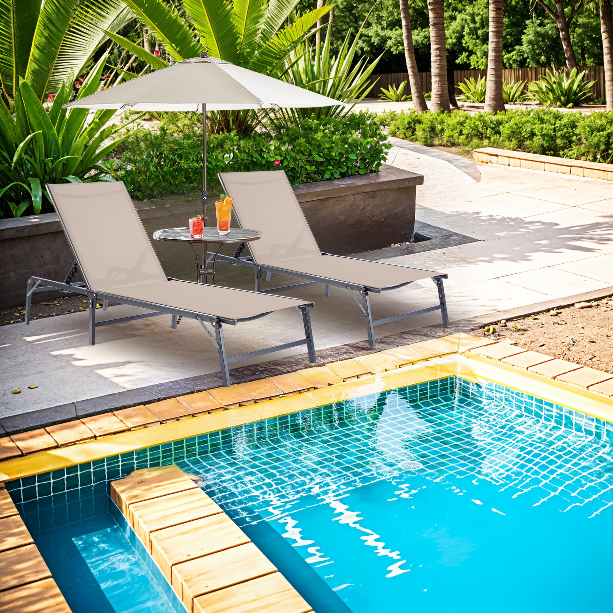 Outdoor Chaise Lounge Chair Set of 2 - Foldable Assemble-Free Outdoor Lounge