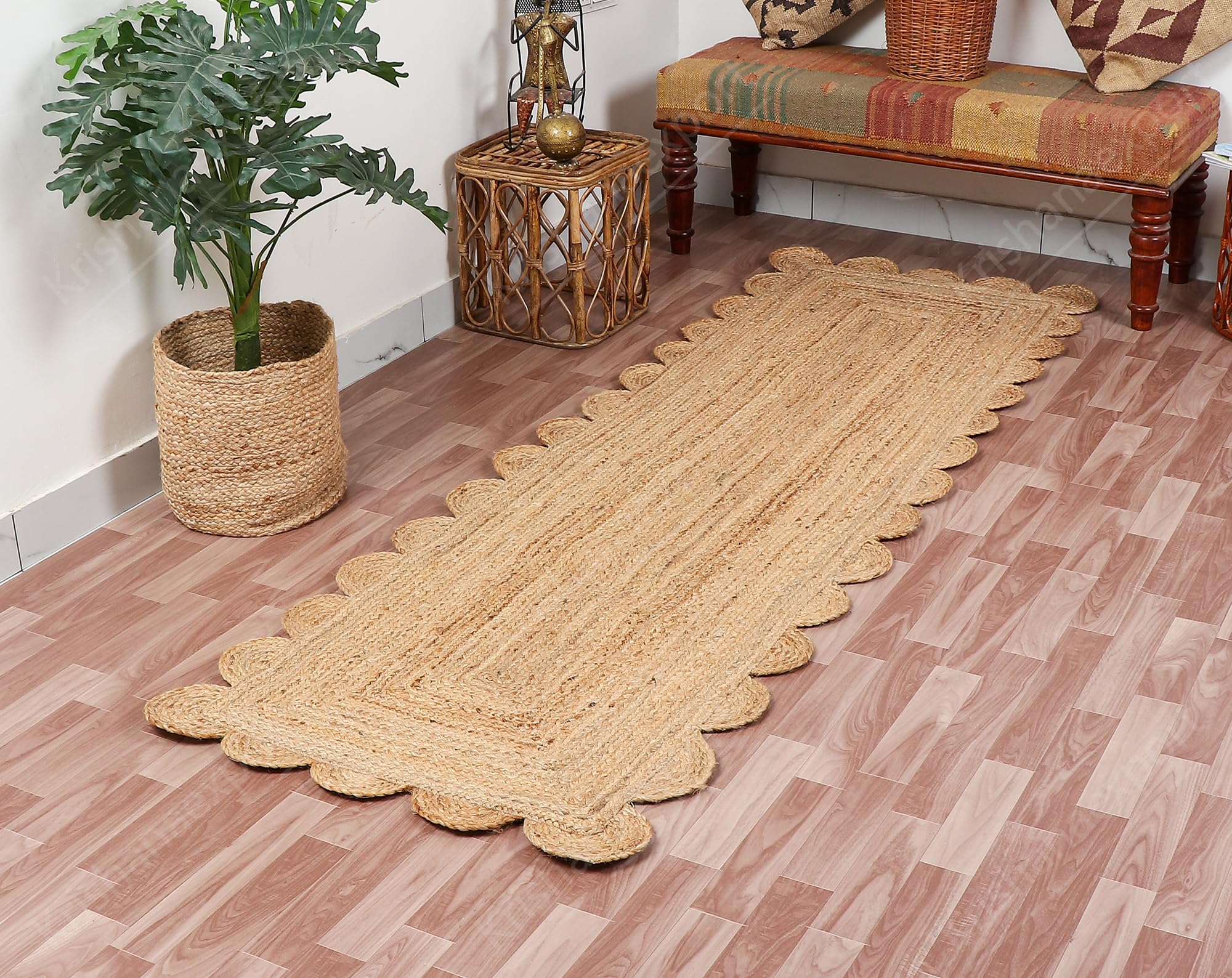 Natural Scalloped Jute Rug - 2x3, 2x4, 2x5, 2x6 Ft Area Rugs