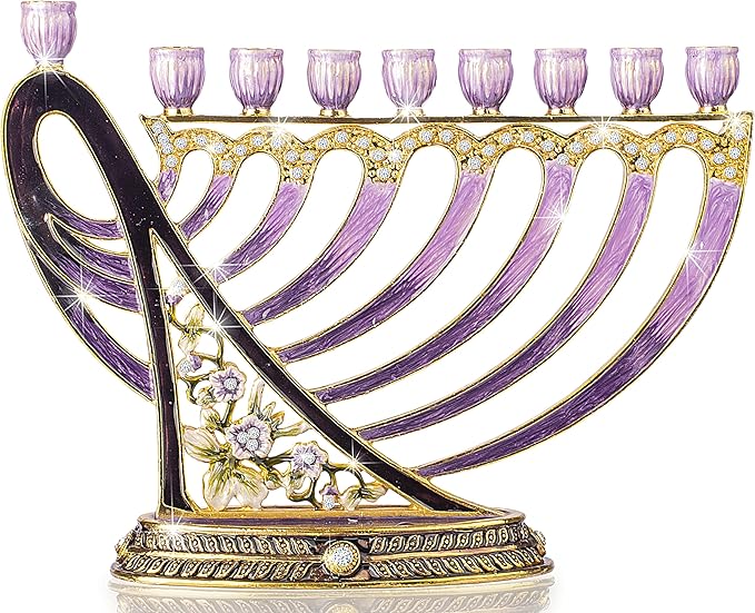 Hanukkah Menorah - Fits All Standard Chanukah Candles - Modern Jeweled Candle