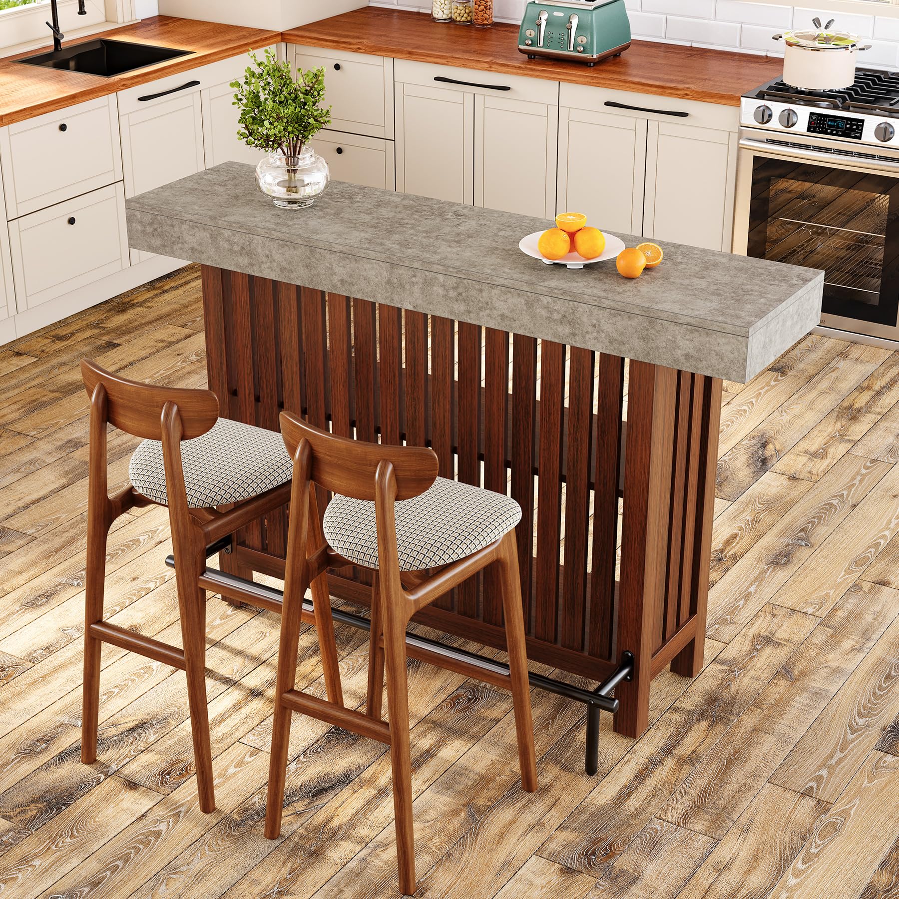63-Inch Home Bar Table, 2-Tier Storage Shelf Mini Bar Unit, Kitchen Pub Table