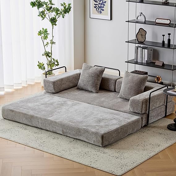 Convertible Floor Sofa Bed with Storage Pocket