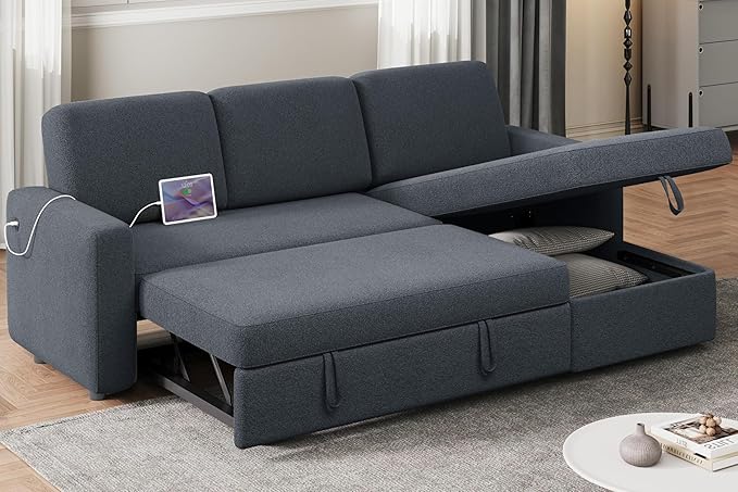 Sectional Sofa L-Shaped Sofa Couch Bed w/Chaise & USB