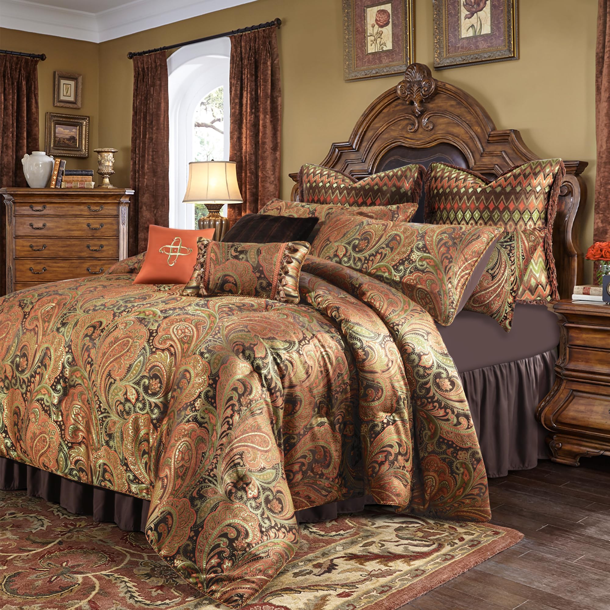 9-Piece Jacquard Comforter Sets King, Classic Paisley Design Bed in a Bag