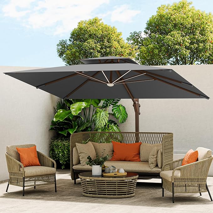 10 X 13 FT Cantilever Outdoor Patio Umbrella with Led Lights Large Heavy Duty 360° Rotation