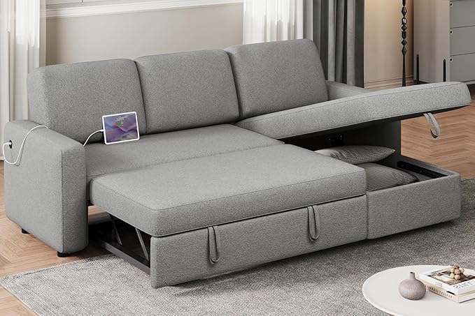 Sectional Sofa L-Shaped Sofa Couch Bed w/Chaise & USB