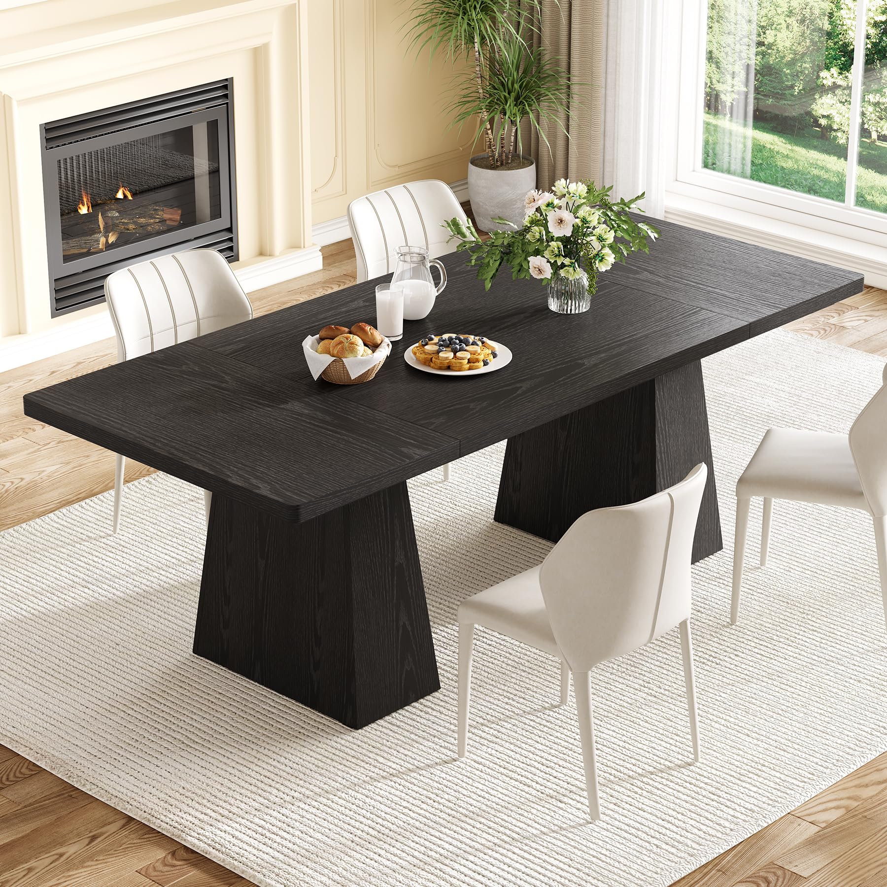 Dining Table for 6 People, Wooden Table, Rectangle Furniture with Heavy Duty Legs